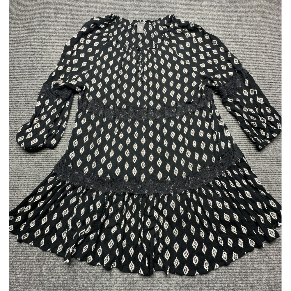 Chelsea &‎ Theodore Dress Womens XL Black White Boho Peasant Tiered Lace Ruffle